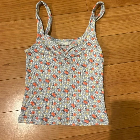 3/$20 American Eagle ribbed tank baby blue, yellow, coral - Picture 3 of 4